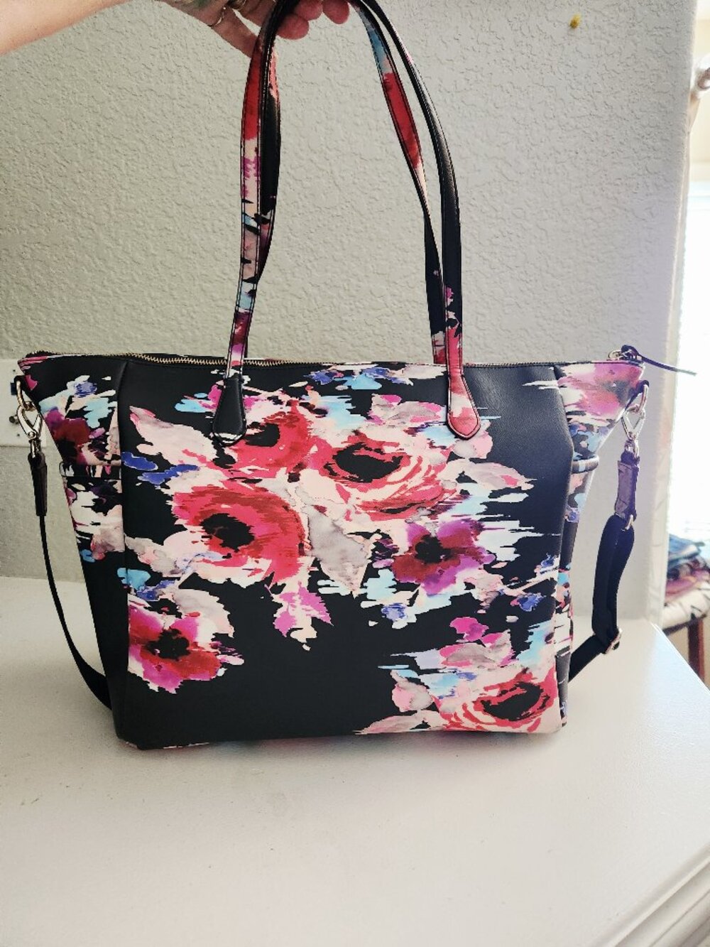 New Kate Spade Flora Multi-Colored Blurred Shoulder Bag Tote Purse